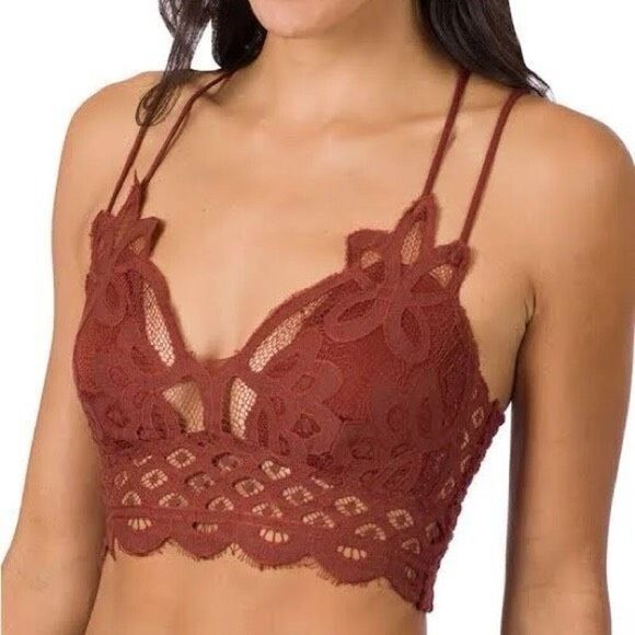 NWT Free People Womens Copper Brown Lace Bralette Size Large - Picture 1 of 6